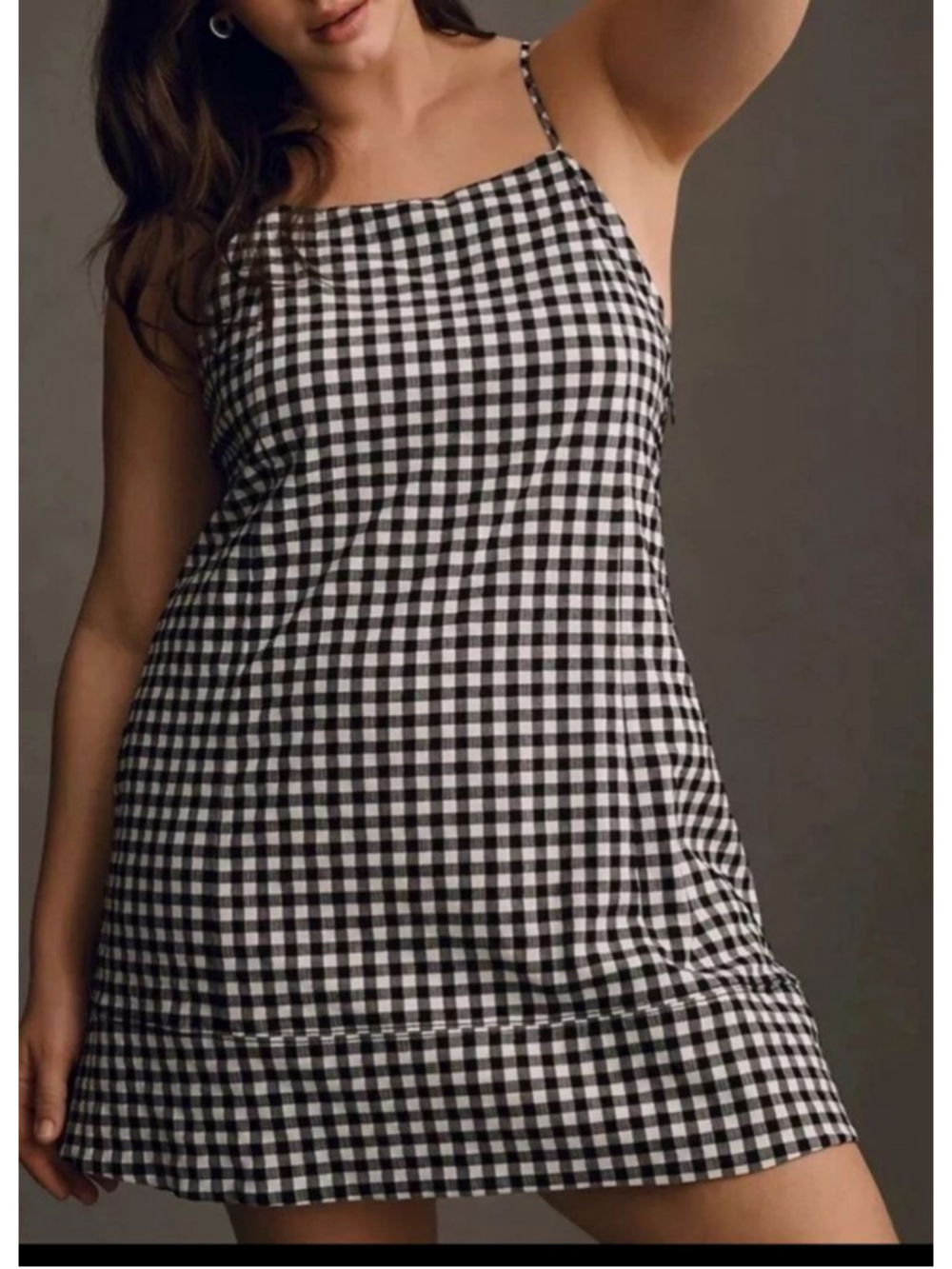 Anthropologie Gingham Mini Dress XL Open Back Tie Back Boho Summer Dress - Picture 5 of 8